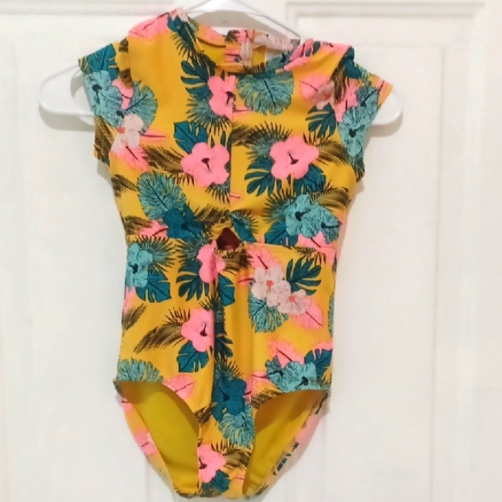 Art Class Yellow Floral Kids Swim One Piece